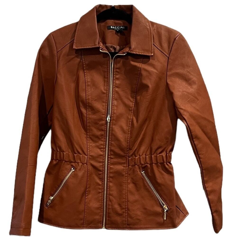 Baccini Womens Moto Jacket Faux Leather Zip Pockets Lined SIZE Small
